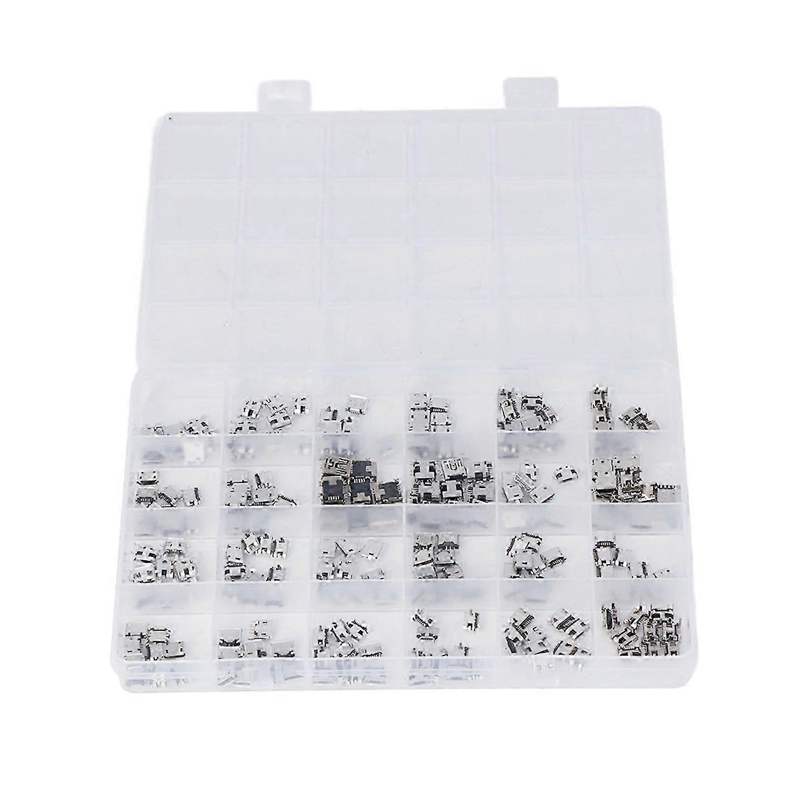 240Pcs Micro USB Socket 24 Types Jack Connector Stainless Steel compatible with Phone Computer