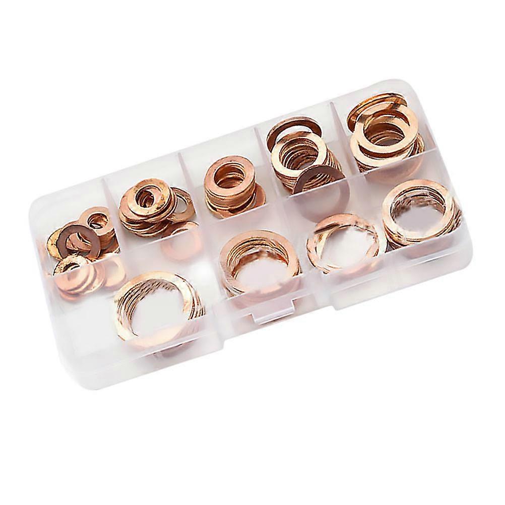 80pcs Solid Copper Washers Assorted Copper Gasket Washers Sump Plug Sealing Ring Set with Case Assortment Kit Set