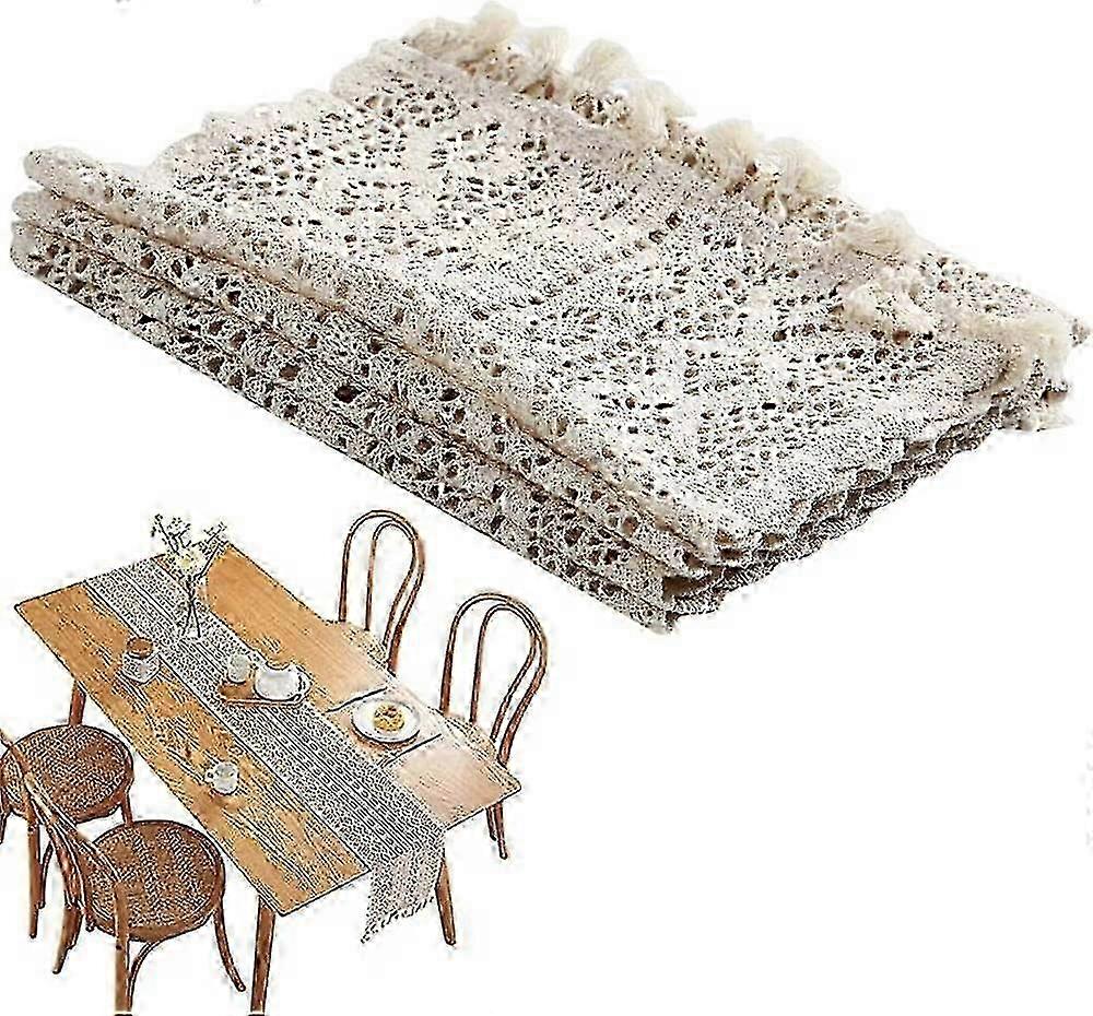 Crochet table runner, beige macrame table runner, boho wedding table, table runner