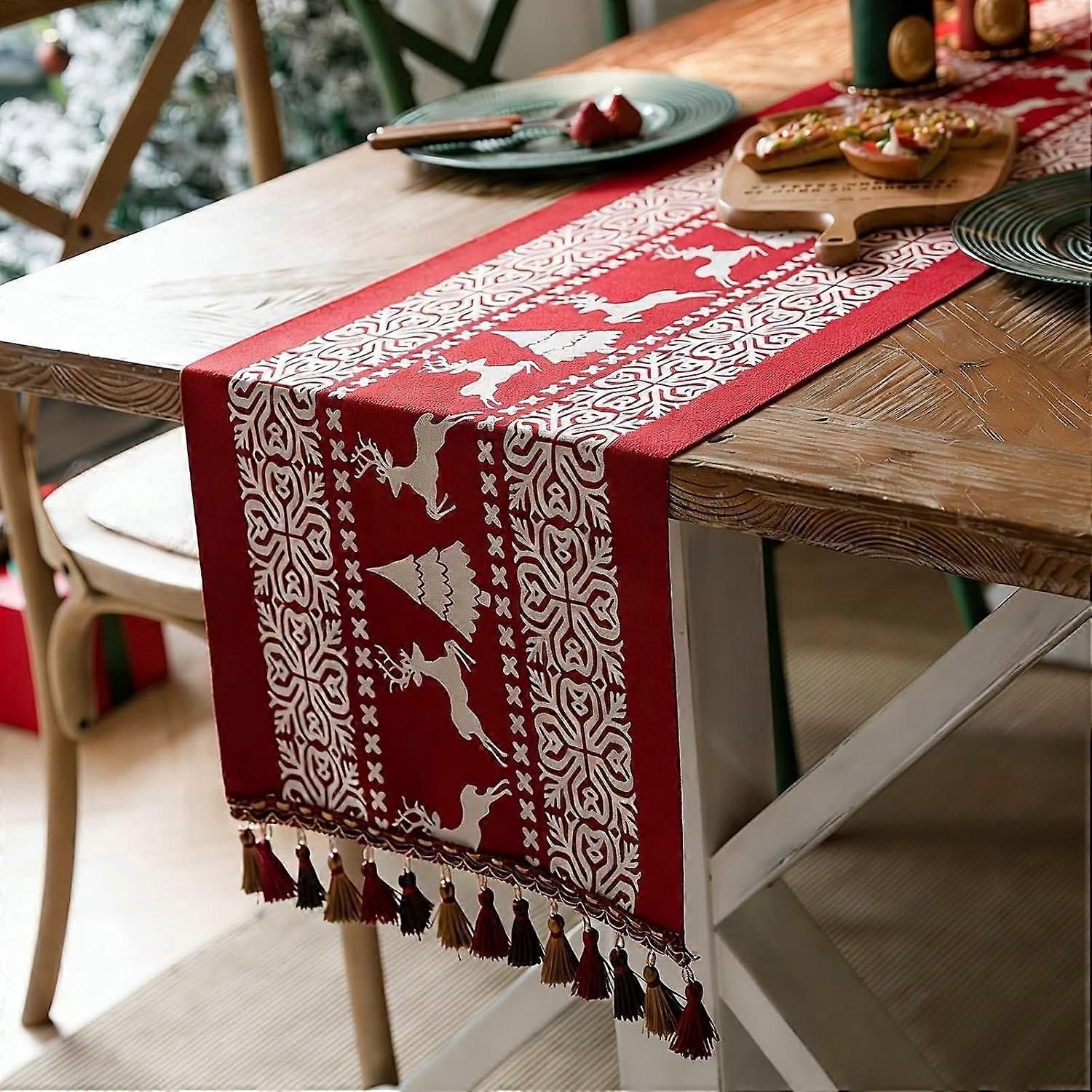 Red deer pattern table runner, Polyester, 35x240cm