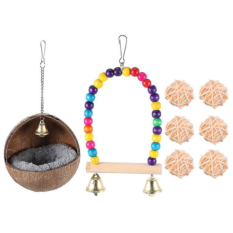 12X12x28cm Random Color Swing Sets & Playsets 8pcs Bird Parrot Coconut Shell Nest Swing Chewing Toy