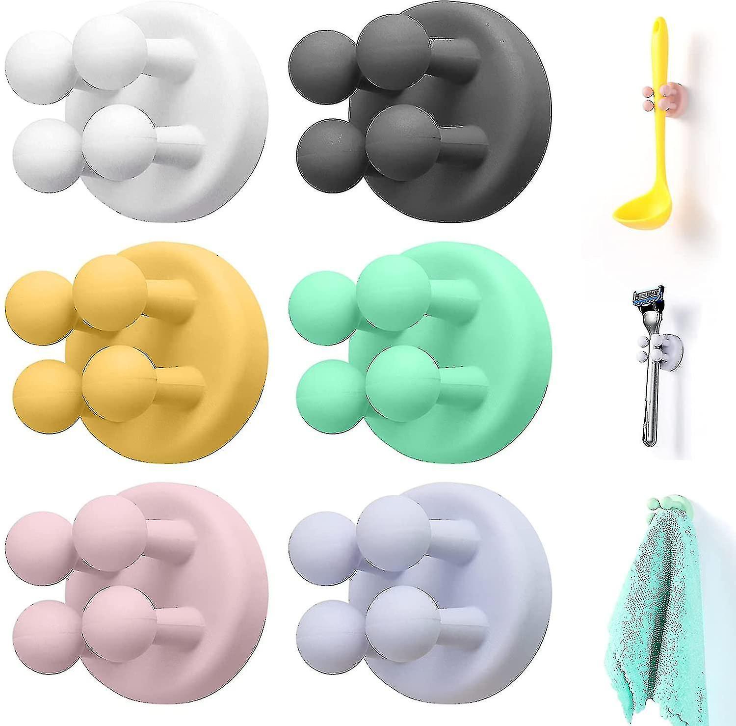 6pcs Funny Adhesive Hooks Multi-purpose Hook Razor Holder Without Drilling For Home, Bathroom And Kitchen