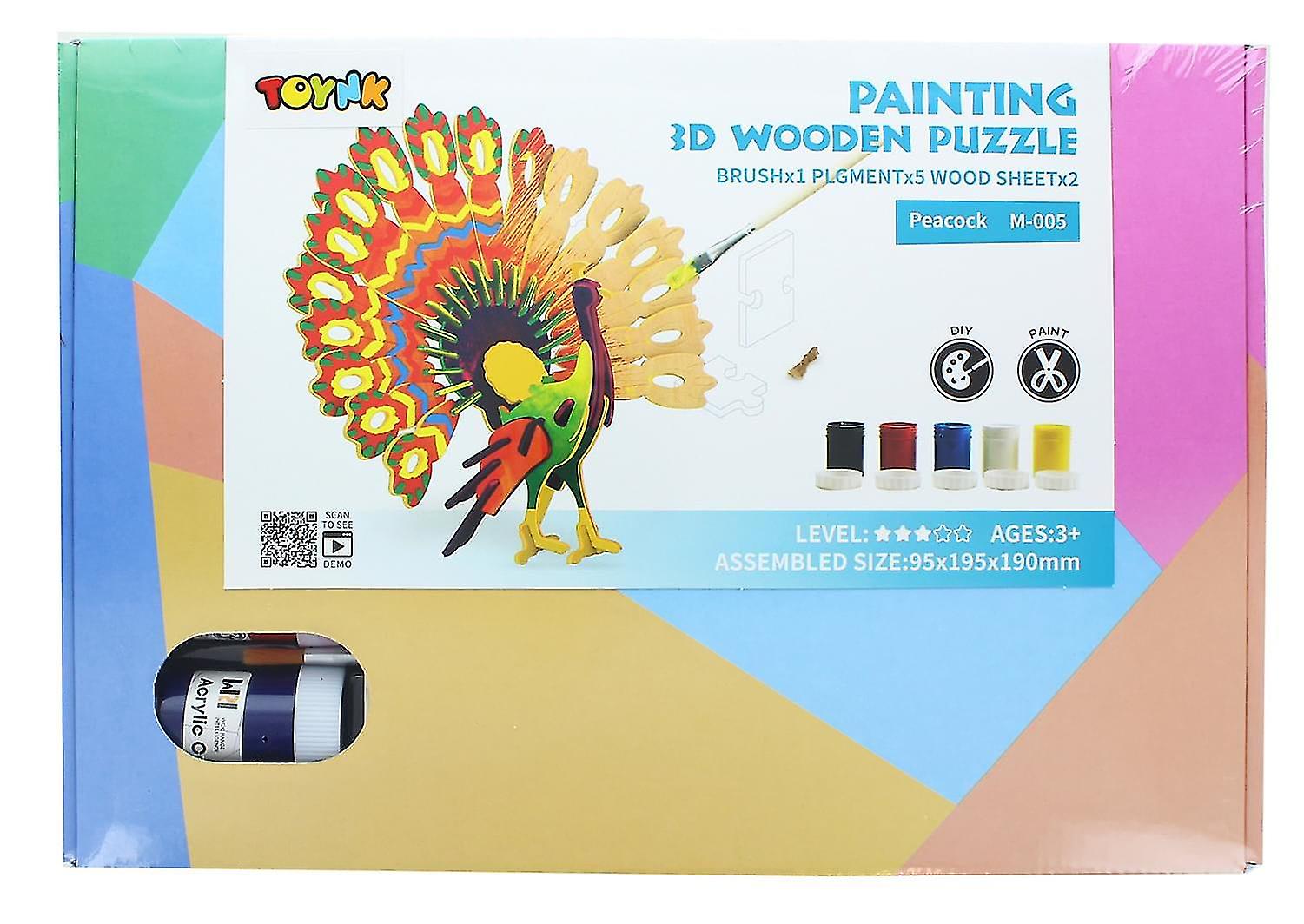 3D Holzmalerei Puzzle Pfau @bugu