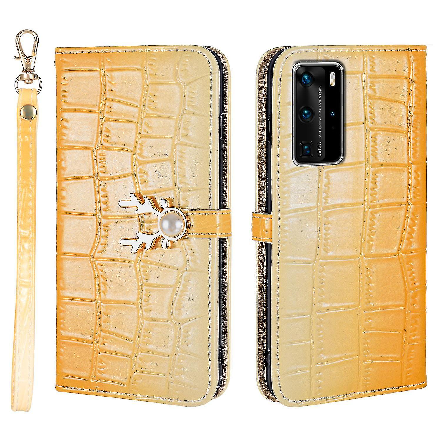 Elk Pattern Phone Case For Huawei P40 Pro With Card Holder, Lanyard, Pu Leather Material, Wallet Function, Corner Fall Protection