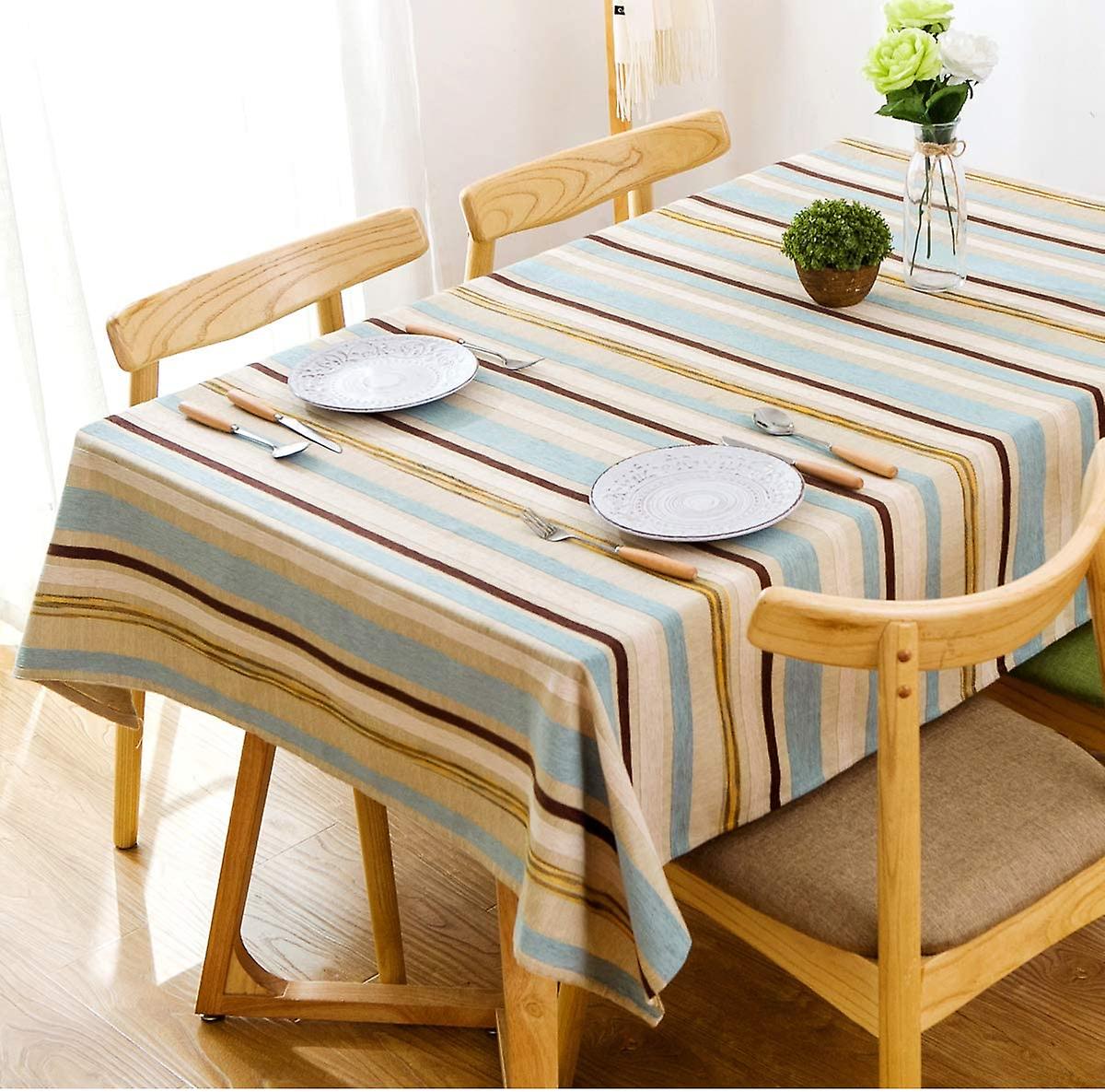 Tablecloth Heavy Weight Cotton Linen Rectangle Three-dimensional Embroidery Colored Stripes Rectangular Tablecloth Table Cover For Kitchen Dinning Tab