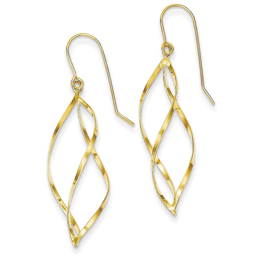 Or jaune 14 carats poli bord plat berger crochet Swirl Long Drop Dangle boucles d’oreilles 46x10mm Wide-Dangle boucle d’oreille pour femmes