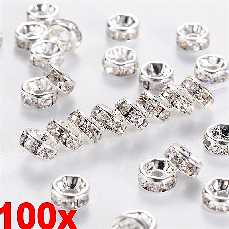 100Pcs/Pack Silver Gold Crystal Rhinestone Rondelle Spacer Beads DIY 6Mm 8Mm