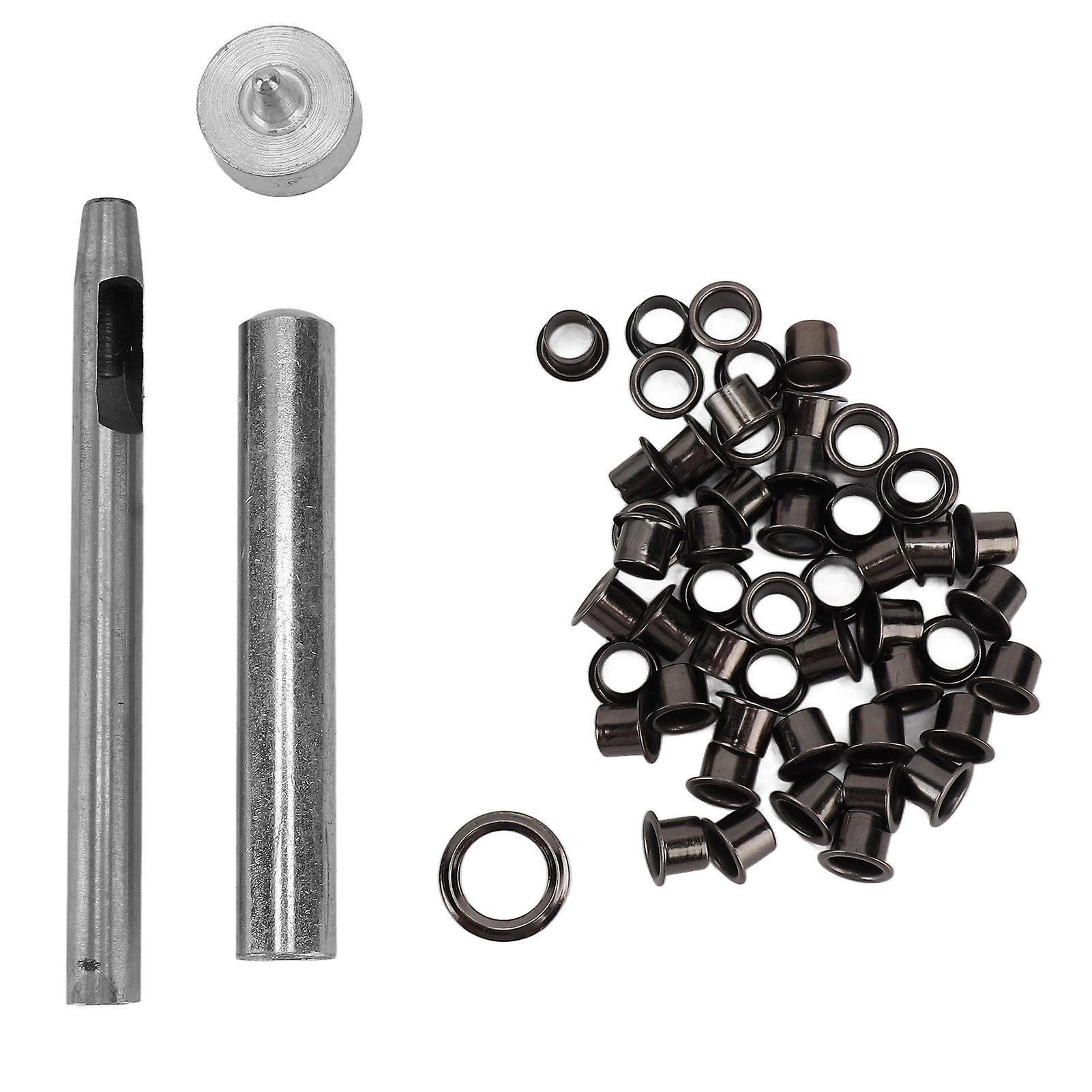 MechKit Eyelet Hole Grommet 50Pcs Leather Rivet Iron Round Inner Hole Grommet Kit, 6mm / 0.24in, Includes 3Pcs Tools for DIY Crafting, Eyelet Hole