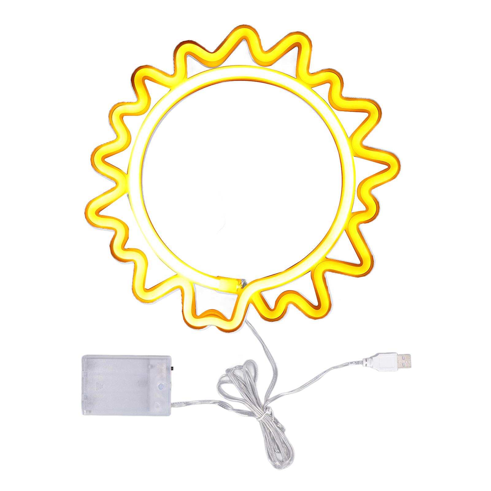 Sunflower Shape LED Light Sign USB Rechargeable Battery Powered Decorative Wall Lamp for Home Bar Christmas