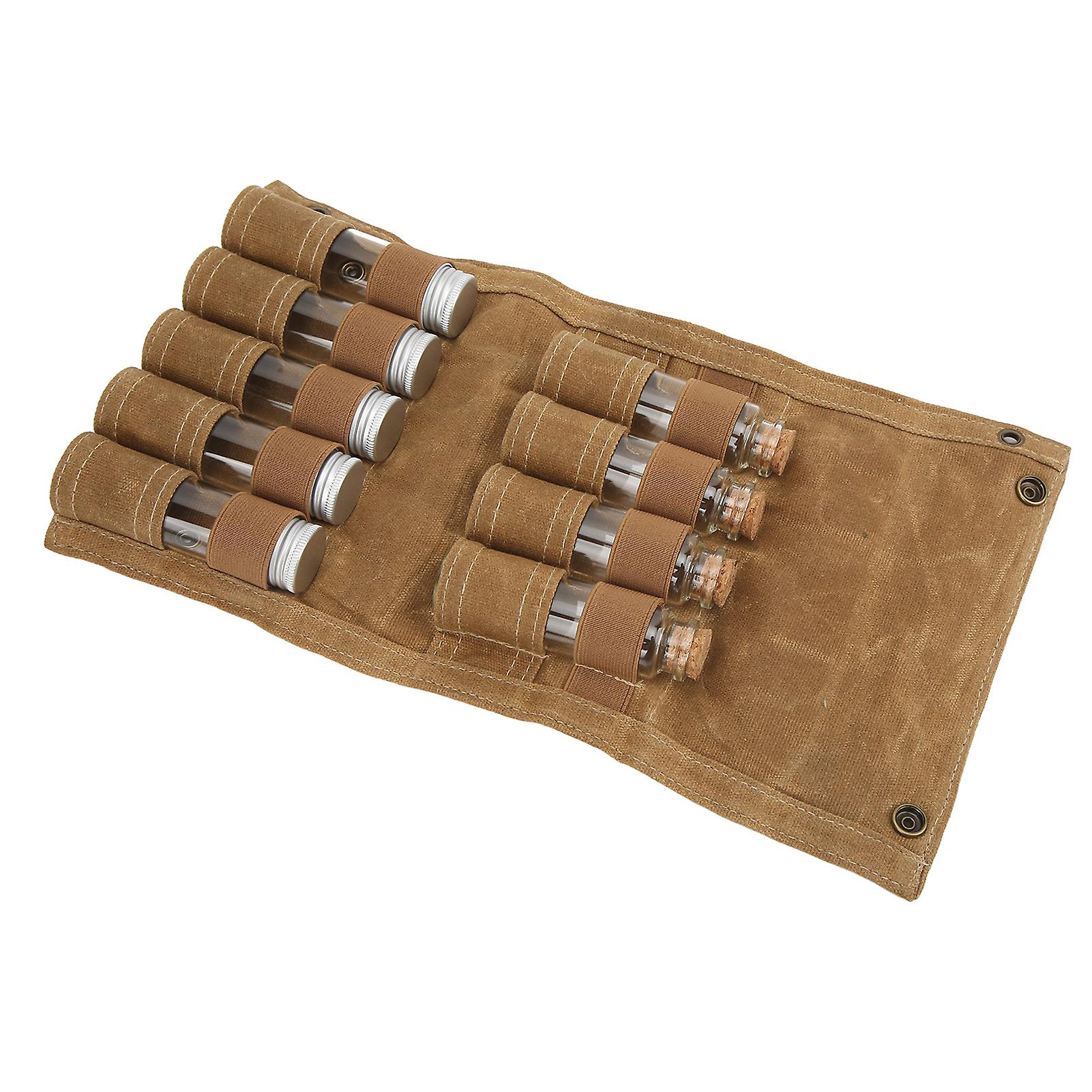Outdoor Spice Bottle Bag Foldable Portable Seasoning Storage Bag with 9 Bottles for Camping Barbecue Picnic Khaki