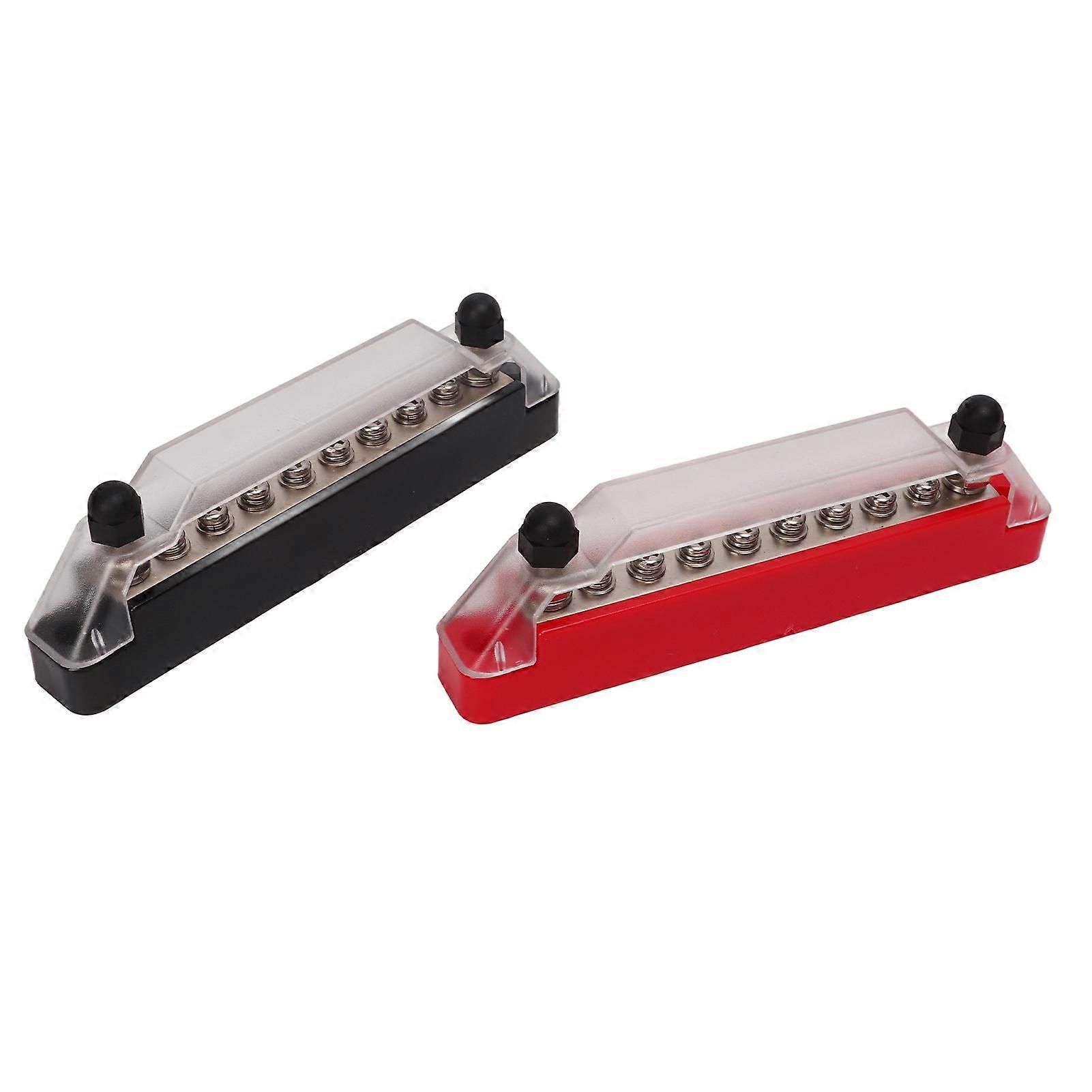 1 Pair Power Distribution Block 10 Terminal 48V 150A M6 Stud M4 Screw Bus Bar for Car Boat 2PCS M6 Studs, 8PCS M4 Screw