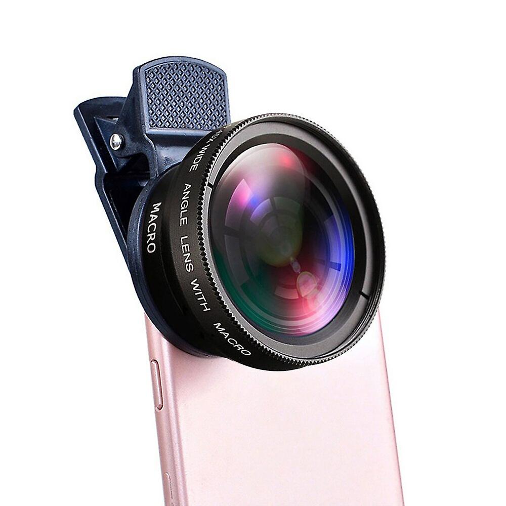 2 In 1 Lens Universal Clip 37mm Mobile Phone Lens Professional 0.45x 49uv Super Wide-angle + Macro Hd Lens For Iphone Android