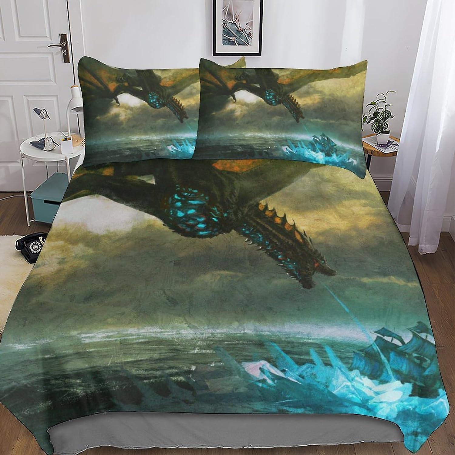 Entemah Game of Thrones 3D Three-dimensional Digital Print Duvet Cover Bedding, 3 Pieces, Fantasy Quilt Cover Piece Matching Pillowcase with Zipper Cl