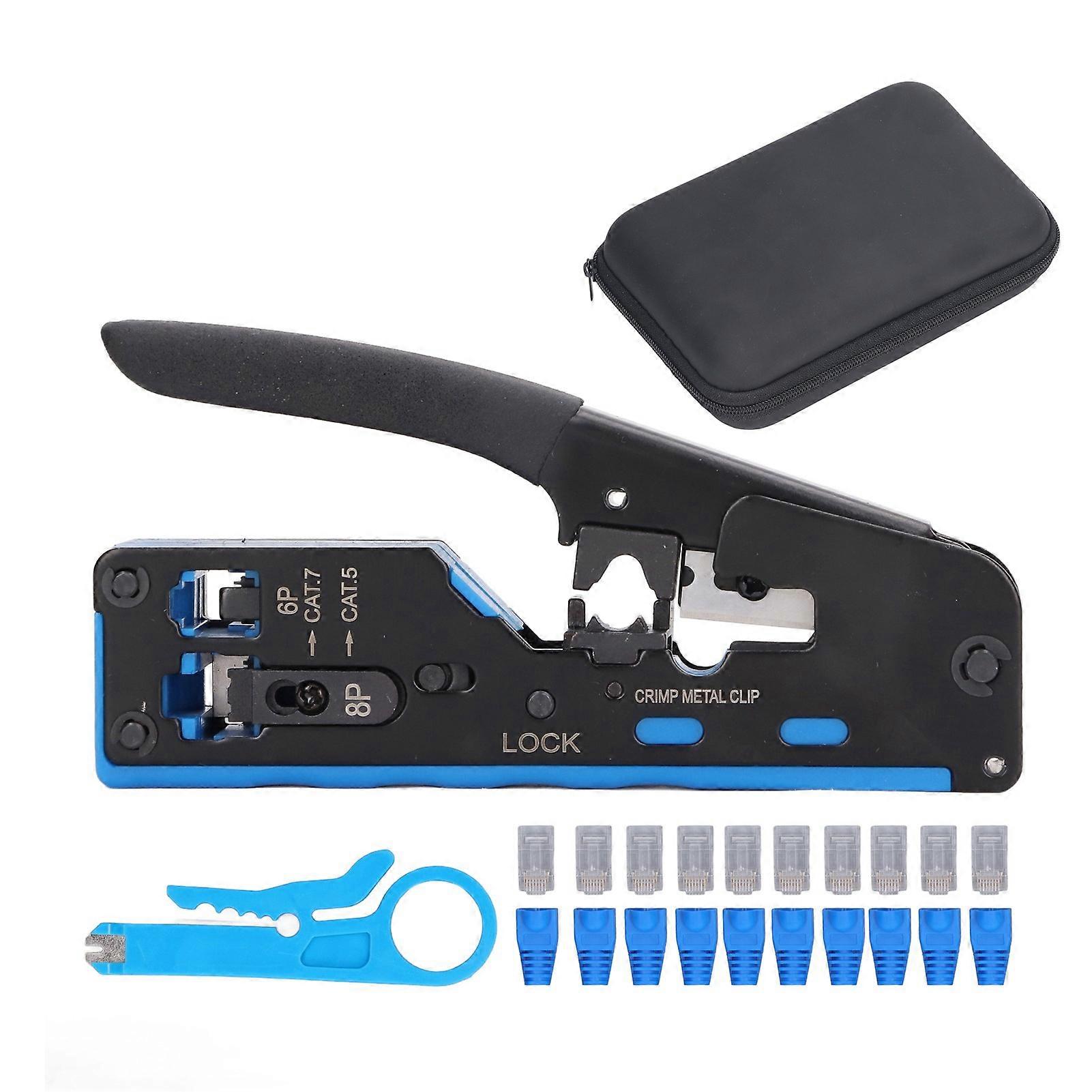 Risegun RJ45 Crimp Tool Kit, Pass Through All in One Ethernet Crimper, for 8P 6P RJ Connector Crimping Cutting Stripping