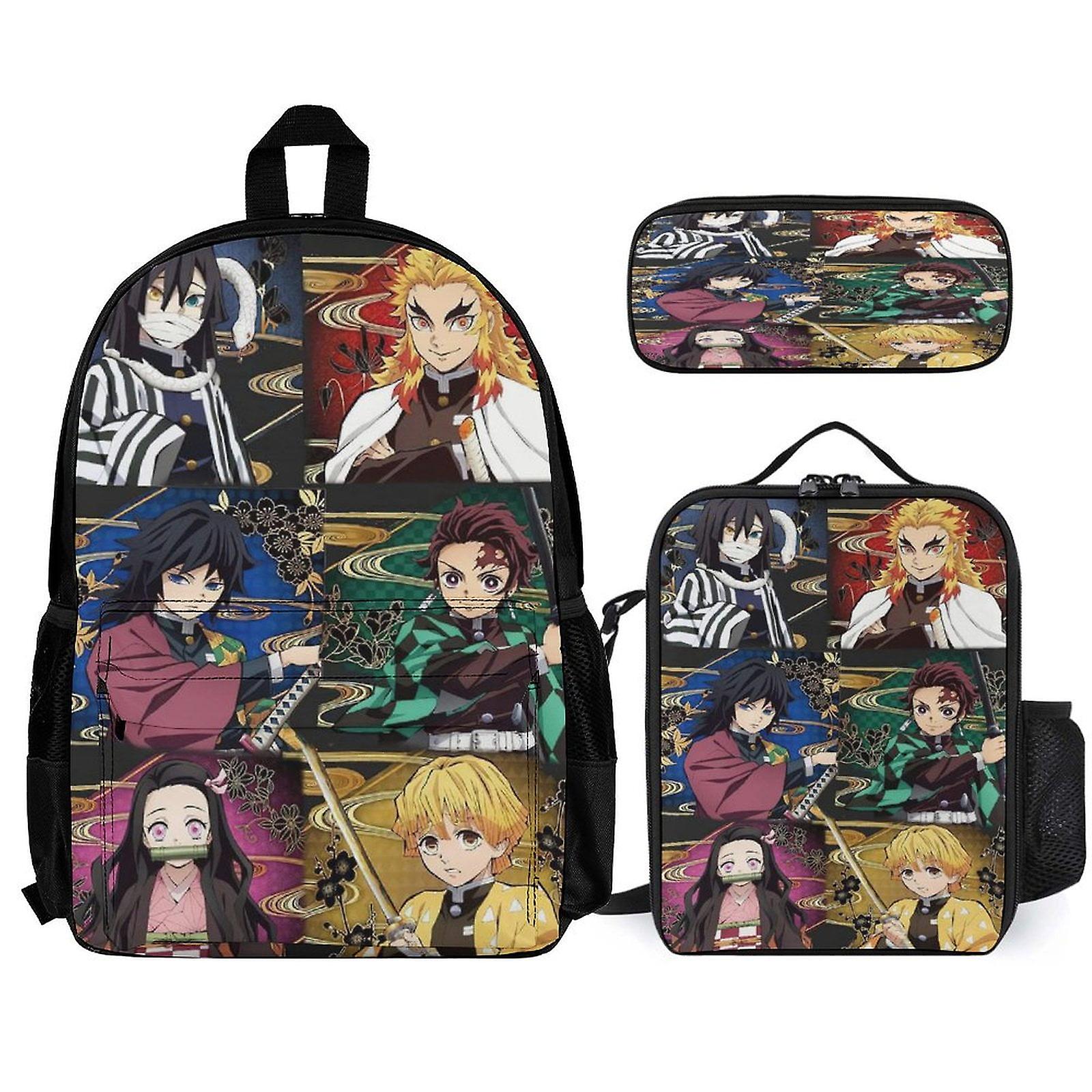 Demon Slayer Backpack 3 Piece Set Laptop Backpack with Pencil Case Lunch Bag Combination
