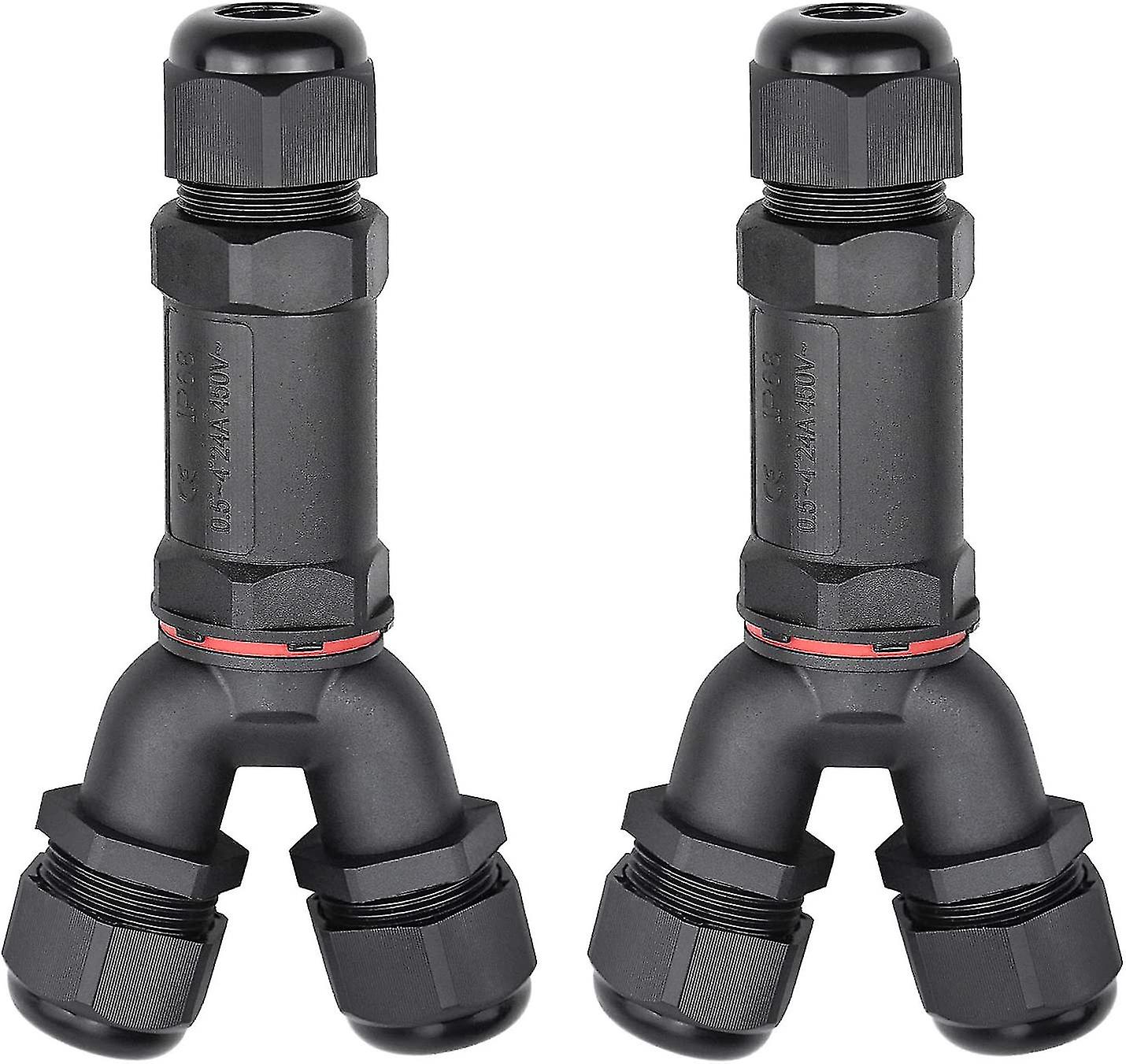 حزمة من 2 كابل مقاوم للماء IP68 3-Pin Y-Shape لقطر 6-12 مم تقاطع كابل الأرض الخارجي