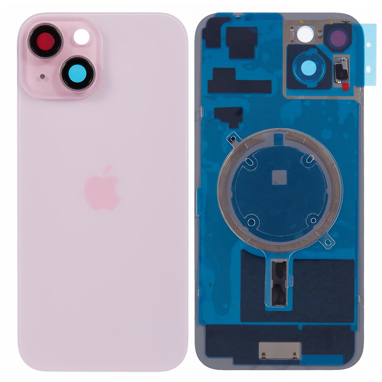 For iPhone 15 Plus Battery Housing with Bracket + Camera Lens Cover Replacement Part - Pink