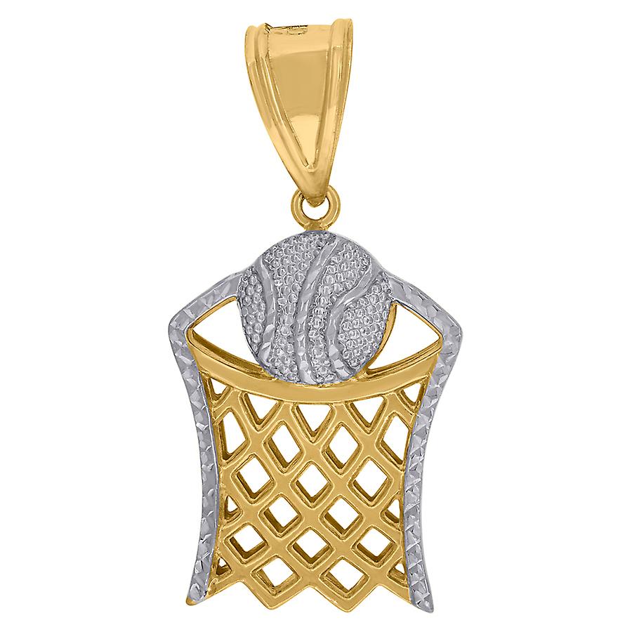 10k Two tone Gold Mens Sports Basketball Pendant 44.4x21.8mm Wide Necklace for Men - 2.5 Grams