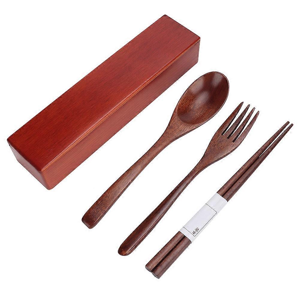 Wooden Dinning Spoon Fork Chopsticks Set Tableware Kitchen Cutlery with Storage Box