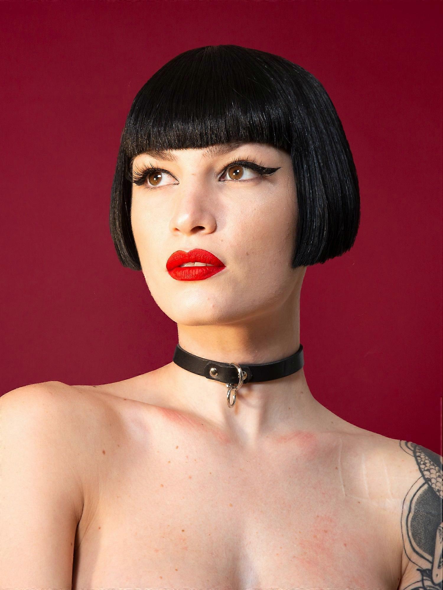 Thin Buckled Leather Choker With O Ring Detail