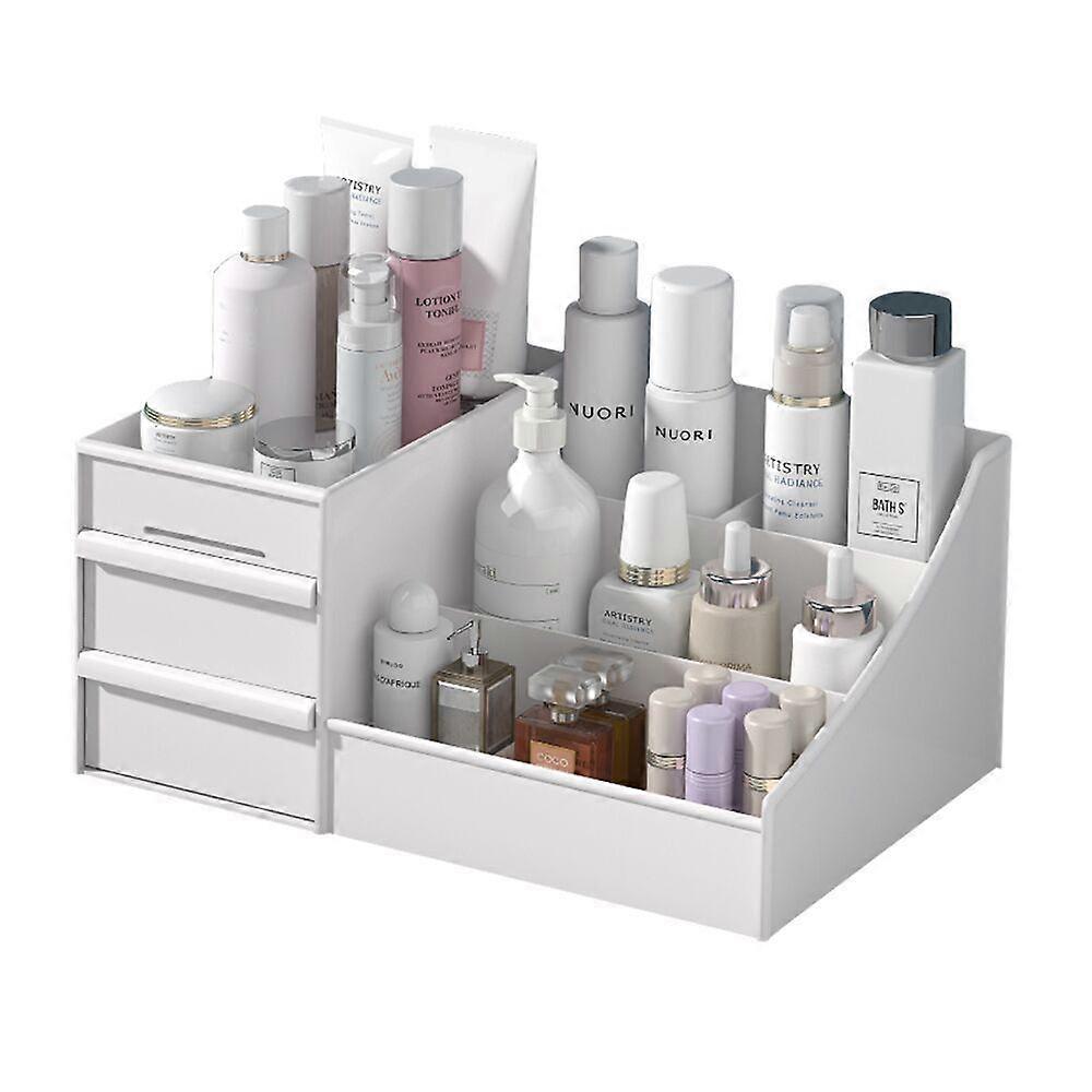 Cosmetic counter top organizer with drawers for makeup cabinets (white)