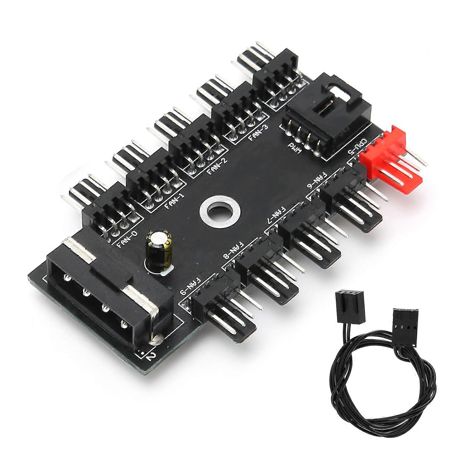Fan Hub 4?Pin PWM Integrated Power Supply Adapter Cable 1 to 10 Splitter for CPU CoolingIDE Port