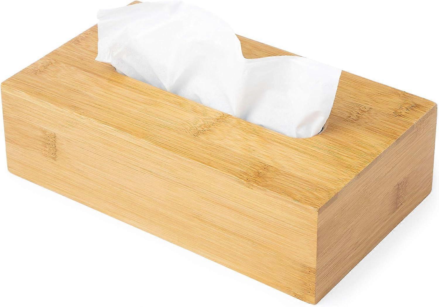 Design Bamboo Tissue Box Cover/Holder - Modern Minimalistic Style, Slide Out Bottom, Fits Short Flat Tissue Boxes