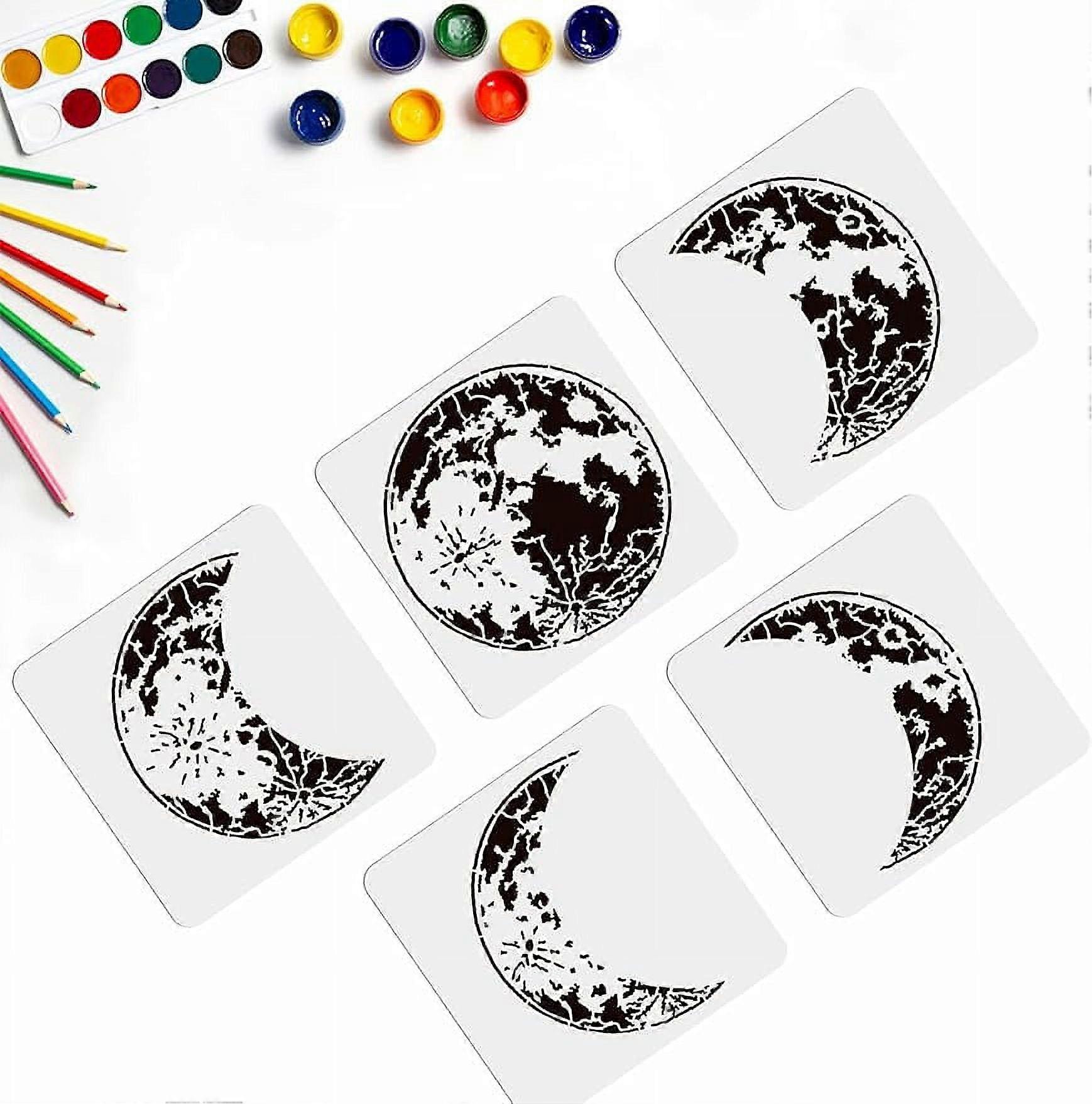 5pcs Moon Stencil Moon Phase Stencil Square Plastic Reusable PET DIY Wall Stencils Drawing
