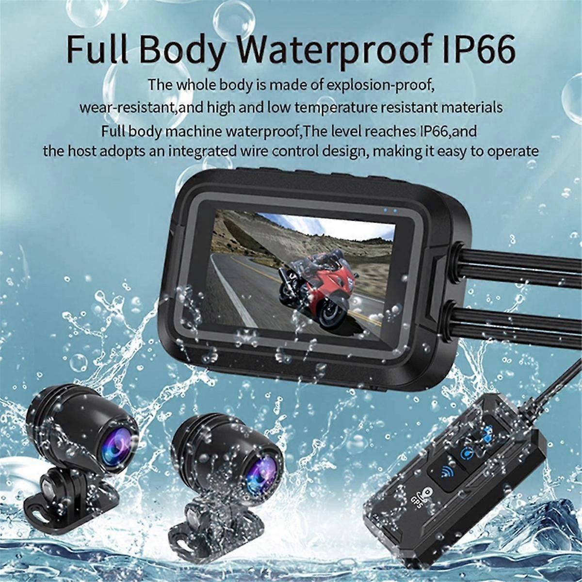 V9 Motorcycle Dashcam WiFi 1080P Front Rear Camera Waterproof Motorcycle Video Recorder Camera with Parking Monitor A