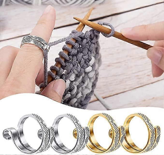 2pcs Knitting Crochet Loop Ring Adjustable Crochet Finger Ring Tension Ring Open Yarn Guide Finger Clip Crochet Thimble