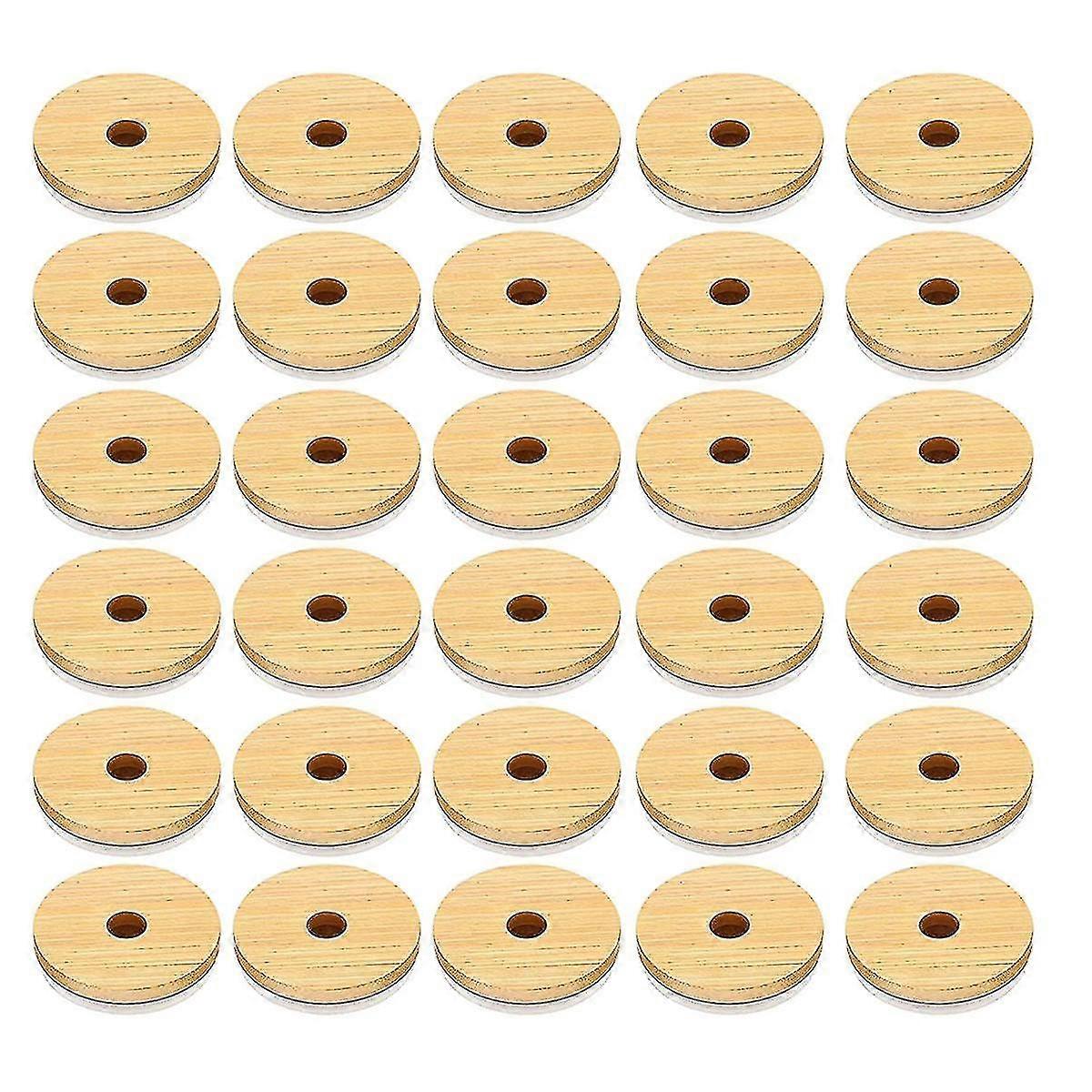Bamboo Jar Lids With Straw Hole Reusable Jar Lids Leak Proof 30pcs
