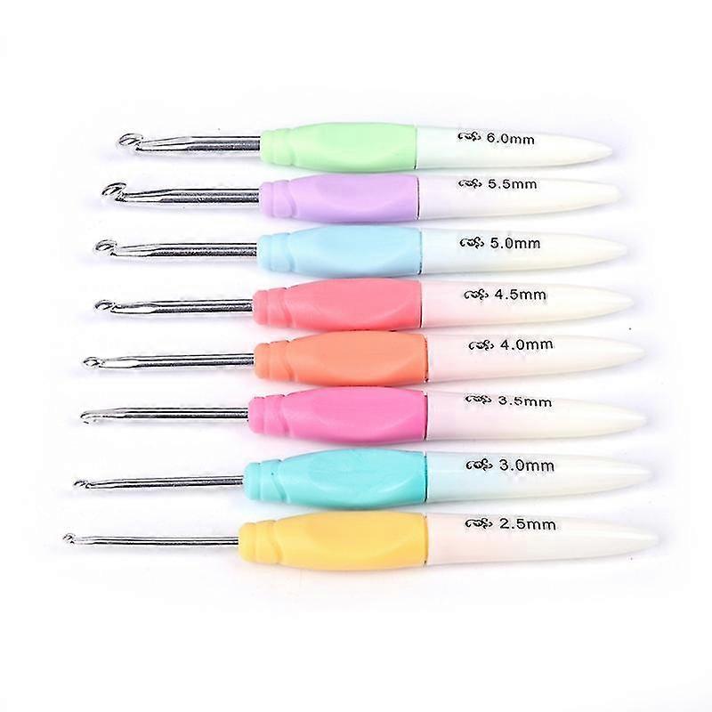 8pcs Soft Plastic Handle Aluminum Crochet Hooks Knitting Needles Kit Multicolor