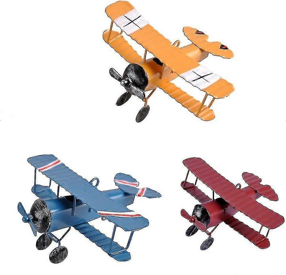 2023 ، 3 قطعة خمر الطائرات المعدنية نموذج الحديد الرجعية الطائرات الشراعية ذات السطحين قلادة نموذج طائرة أطفال لعبة- HYJ