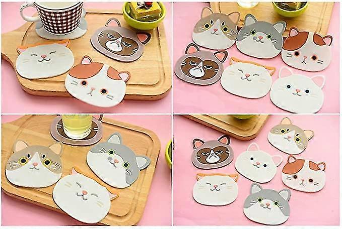 6 Pack Cute Cat Cup Coasters Silicone Rubber Mug Mats