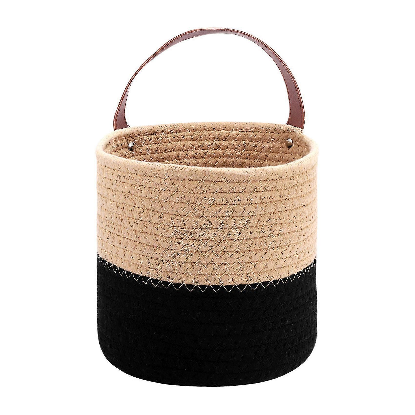 ハンドル収納ビン付き壁掛け綿ロープバスケット、花植物用織りバスケットオーガナイザー、へ