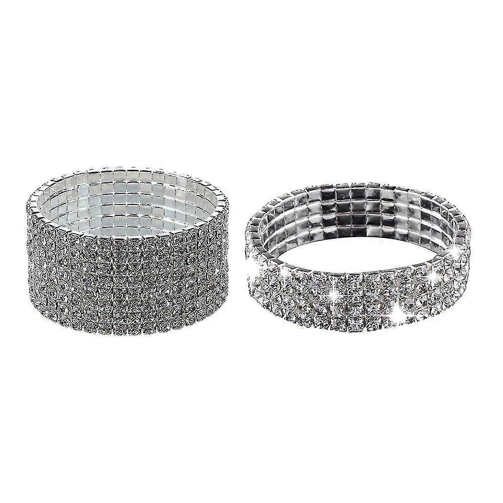 2 Pcs Diamand Crystal Stretch Bracelet, 8 Row & 4 Row