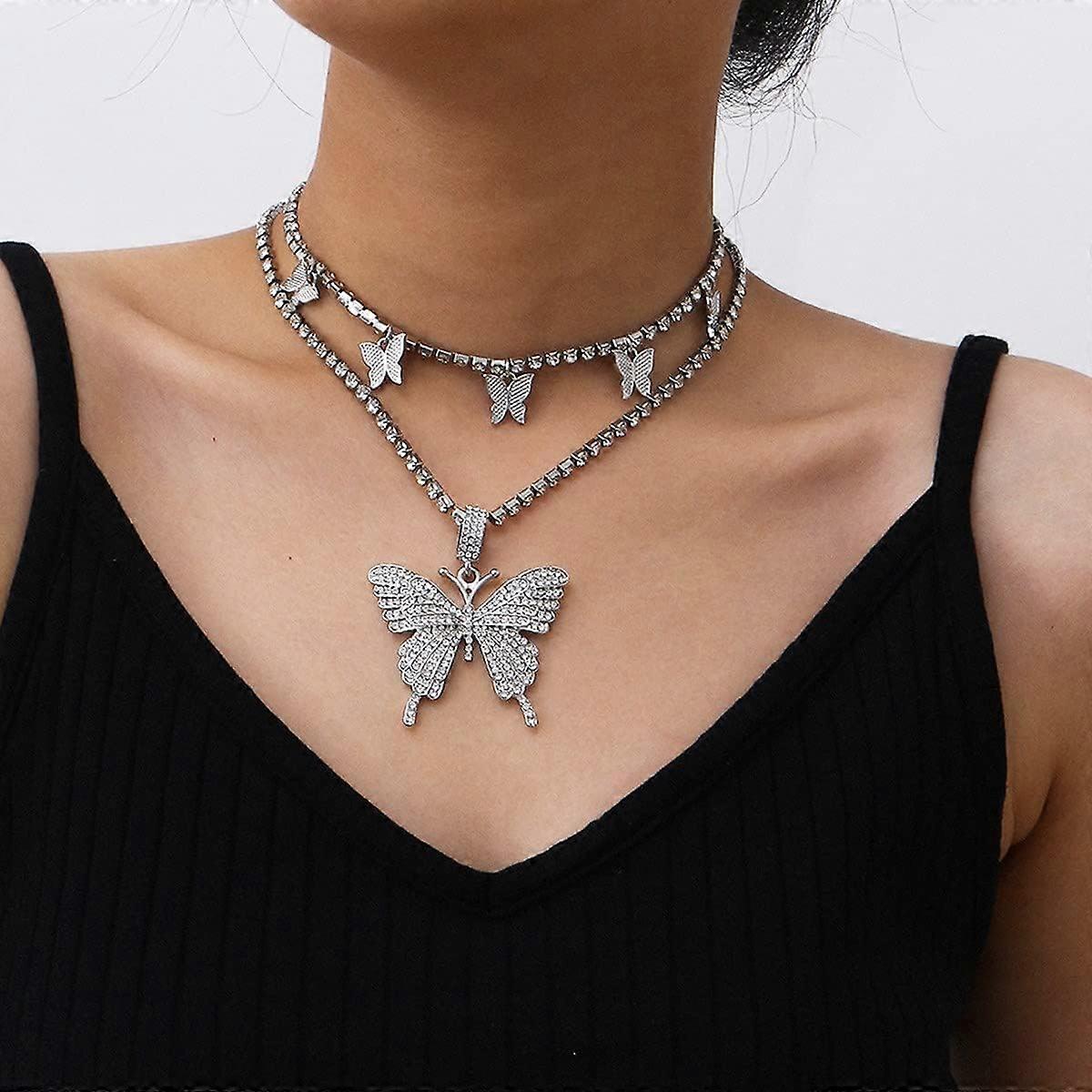 Layered Choker Necklace Gold Butterfly Star Moon Heart Pendant Necklace ...