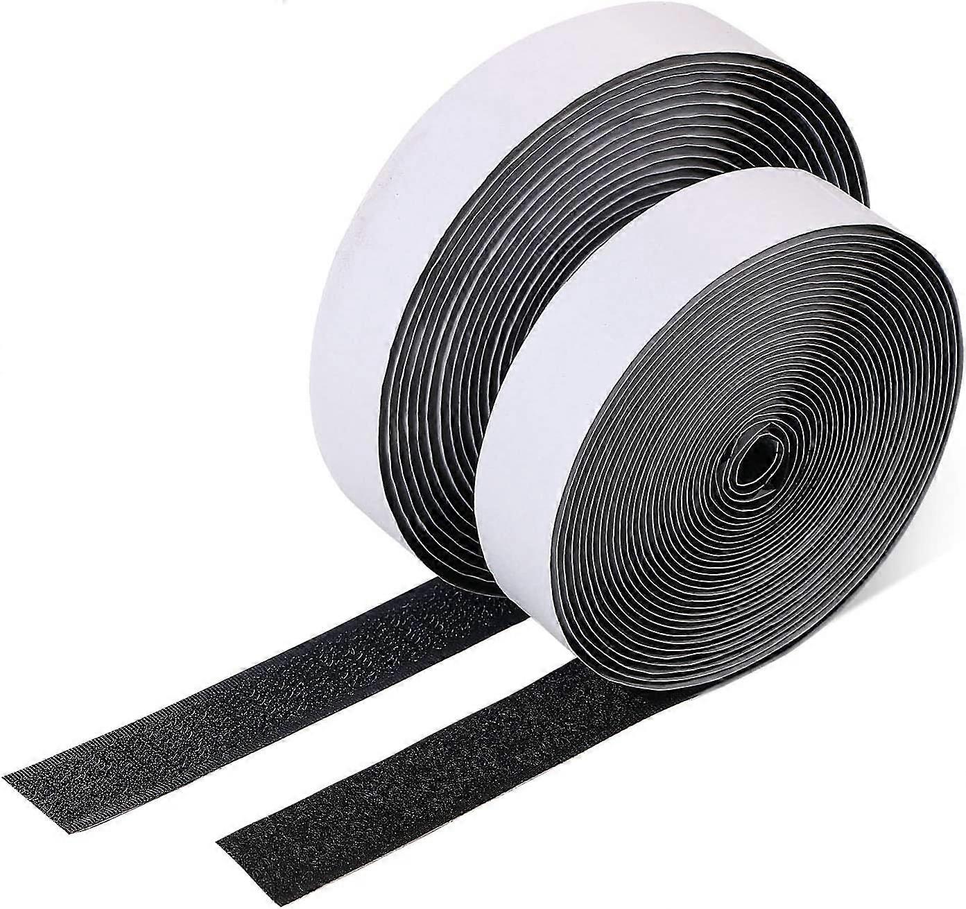 5m x 20mm Hook and Loop Strip, 5m Self Adhesive Sticky Back Fastening Tape Strips Set with Sticky Glue (Black)