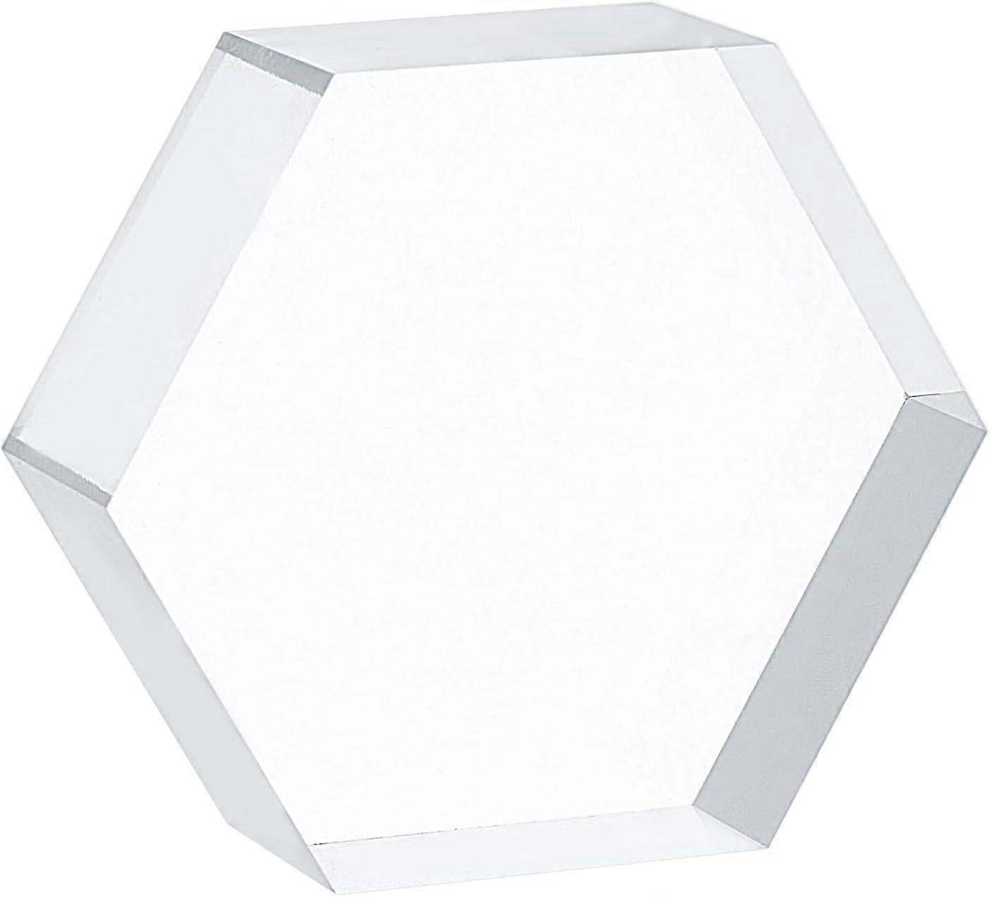 Clear Polished Acrylic Polygon Display Block 3" x 2.6" x 1" Hexagon Display Bases Clear Acrylic Display Base for Photography Props Home Collectibles M