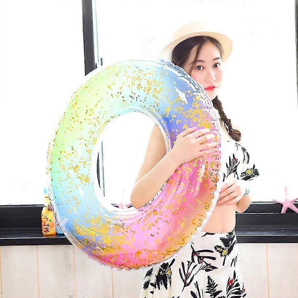 durable sequin rainbow inflatable swim ring for adults and children