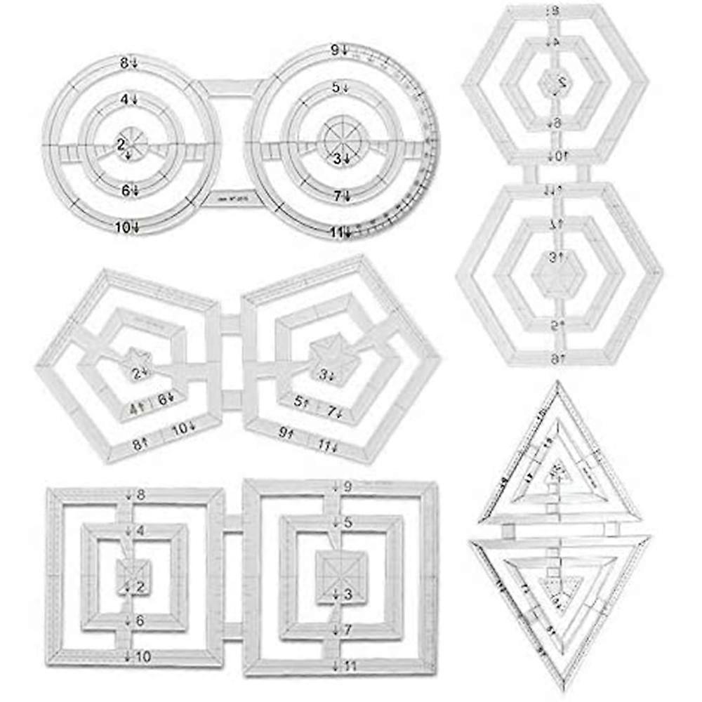 Sewing Ruler Tool Patchwork Quilting Double Square, Triple-cornered, Hexagon, Pentagon, Circular Te