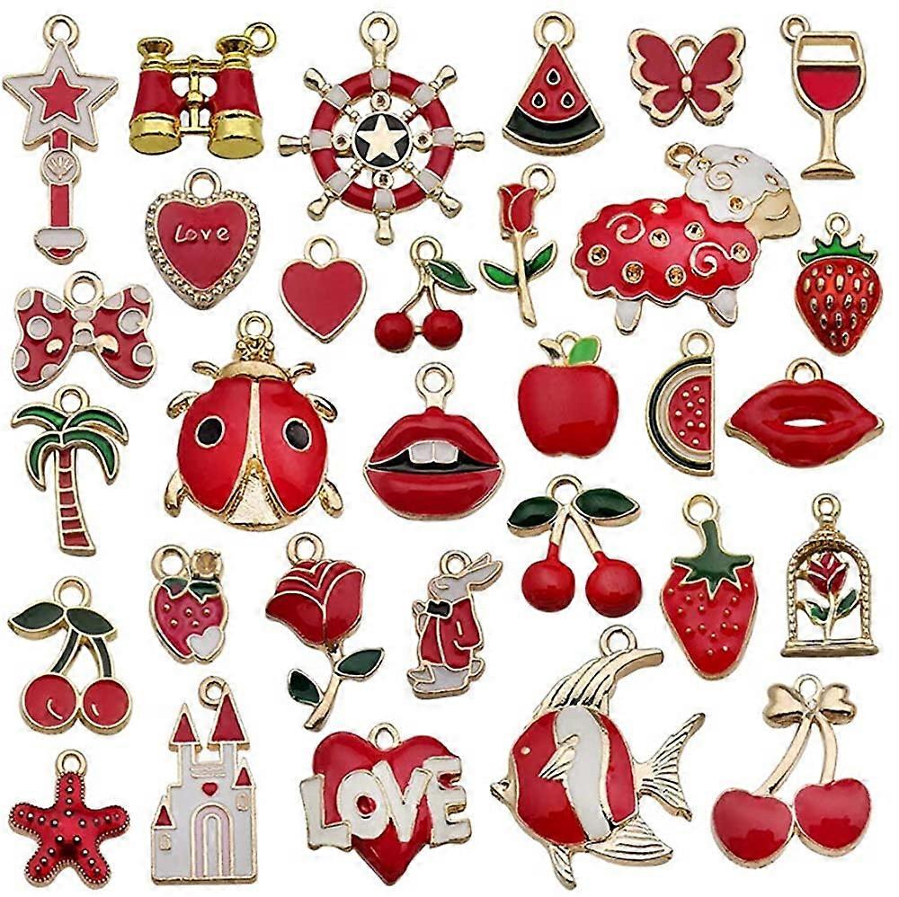 31 Pcs Assorted Plated Enamel Red Pendants