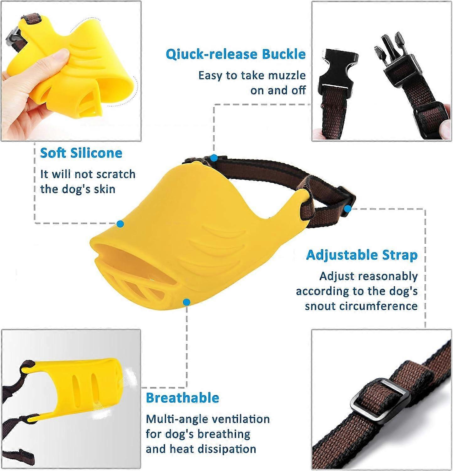 Dog Muzzle, Soft Duck Silicone Mouth Cover with Adjustable Strap for Small Medium Dogs, Best to Prevent Barking, Biting, and Chewing(Yellow,S)
