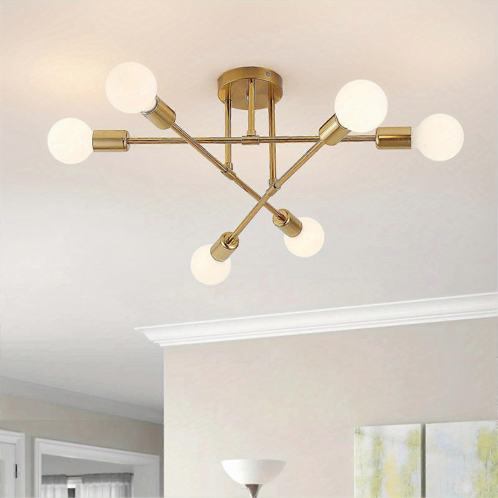 1 Set, Modern Semi Flush Mount Ceiling Light Fixture, 6 Lights Modern Sputnik Chandelier Ceiling Lamp With E26 Bulb Base, Light Fixtures Ceiling Mount