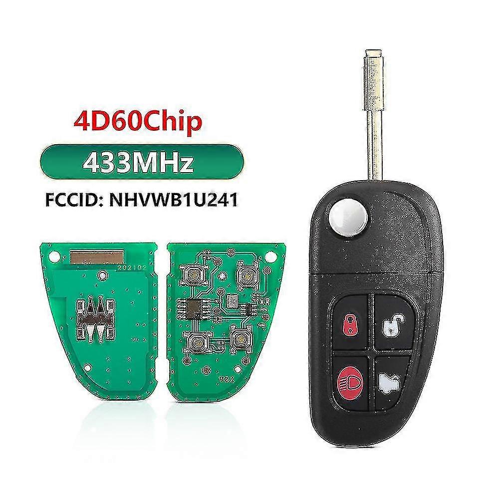 4 Button Flip Remote/433mhz 4d60 Chip Key For Jaguar X-type S-type 1999-2009 Xf Xj Xe Xjr Fo21 Blade Nhvwb1u241