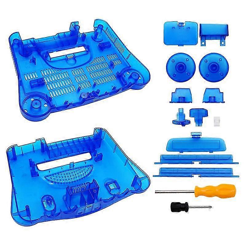 Coque en plastique de remplacement Boîtier translucide compatible pour N64 Retro Console Boîte transparente (bleu)