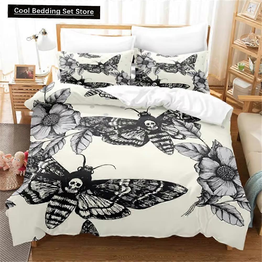 m554 Lakan Death Moth Black Sängkläder Set, Gothic Sängkläder Set, Skalle och fjärilsöverdrag, Lyx hem sängkläder, 2st, 3st lakan ggt554