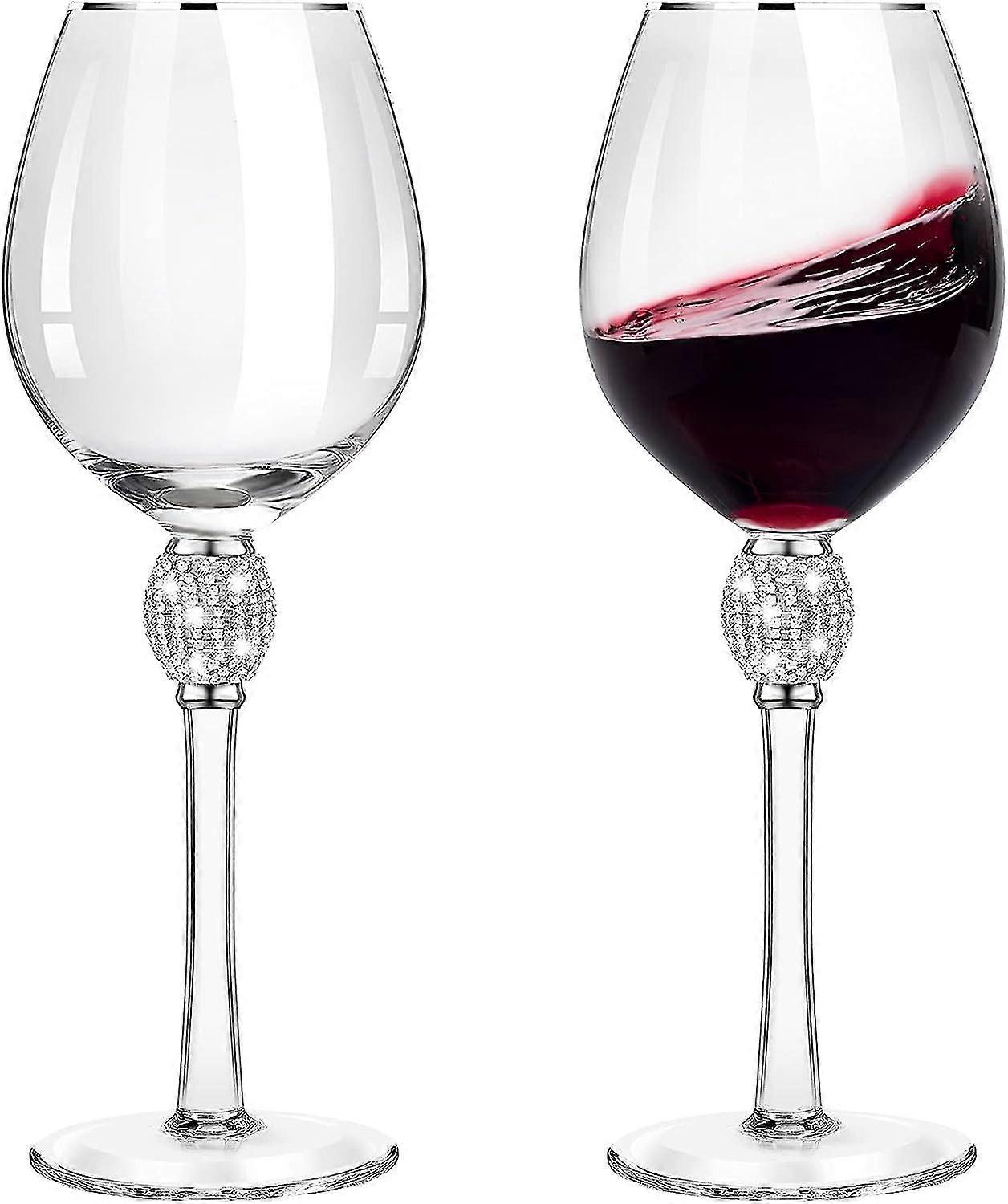 2pcs Rhinestone Tulip Wine Glasses - Silver Diamond Wedding Party Stemware