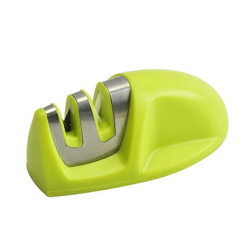 2 in 1 professional manual kitchen knife sharpener, suitable for stainless steel and ceramic knives of different sizes, green non-slip green base