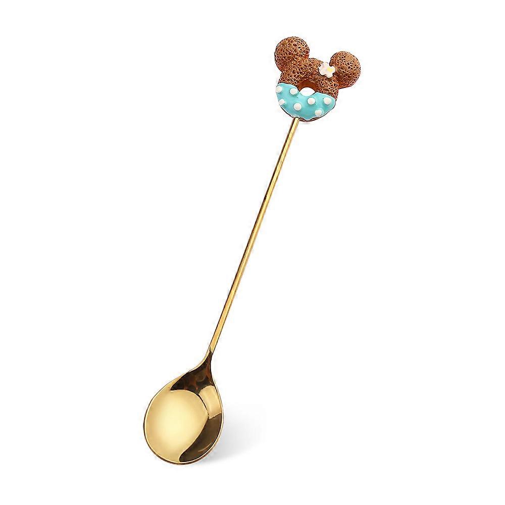 Kreatywna kreskówka mała łyżeczka deser widelec do pączków lizak makaroniki łyżka mała łyżka łyżka do ciasta widelec 6 sztuk (Golden Spoon Coffee & Blue)